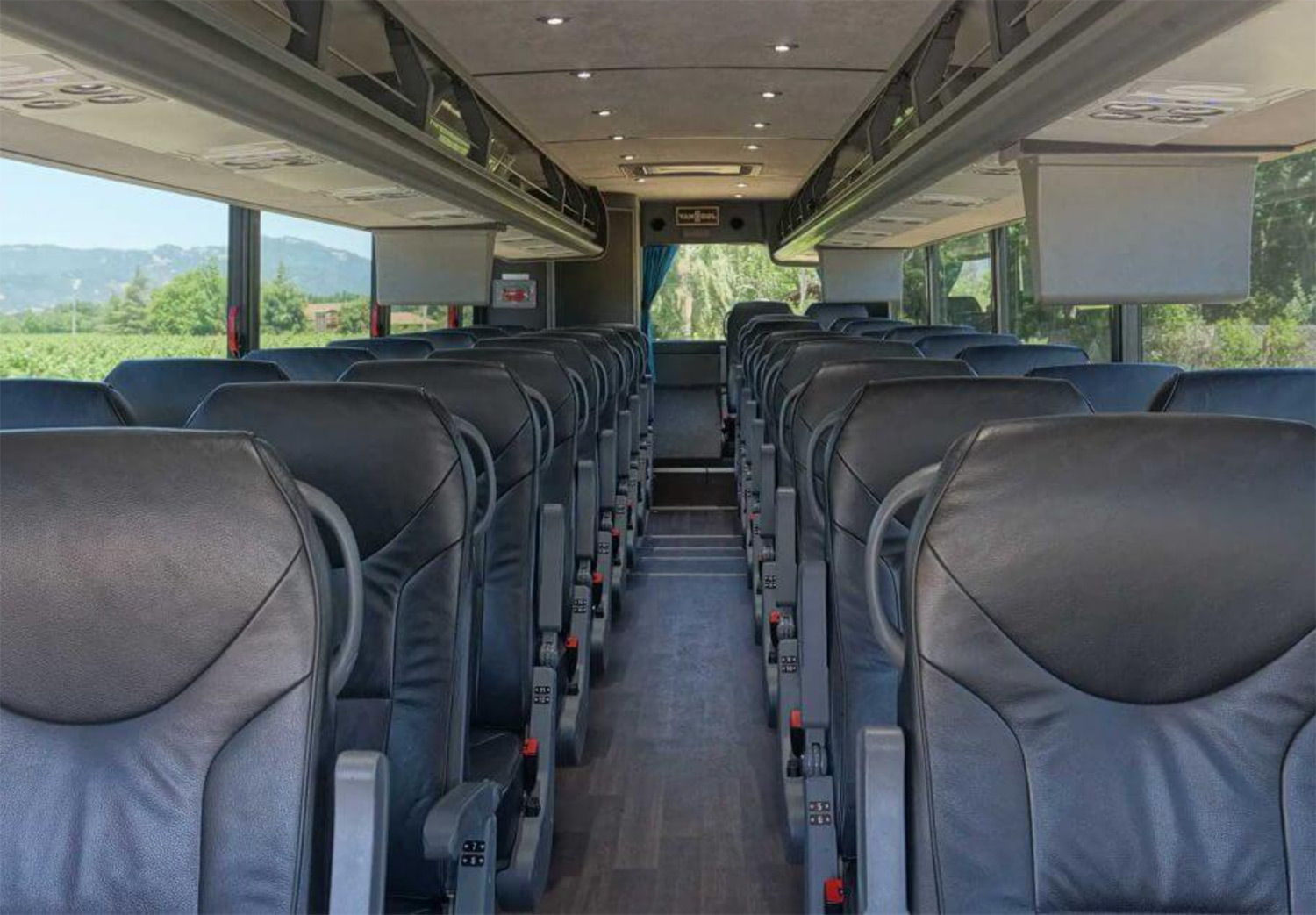 interior of motor coach showing many seats