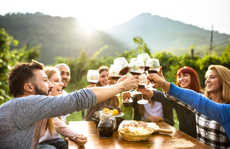 friends cheers-ing at table