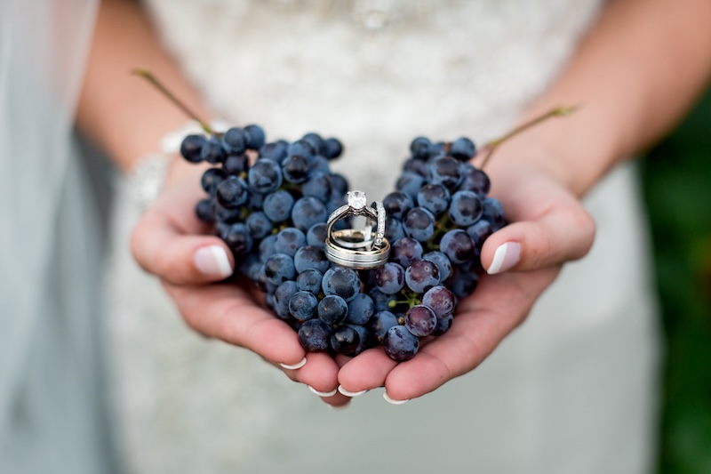 Wedding grapes with rings bride holding Wedding grapes with rings