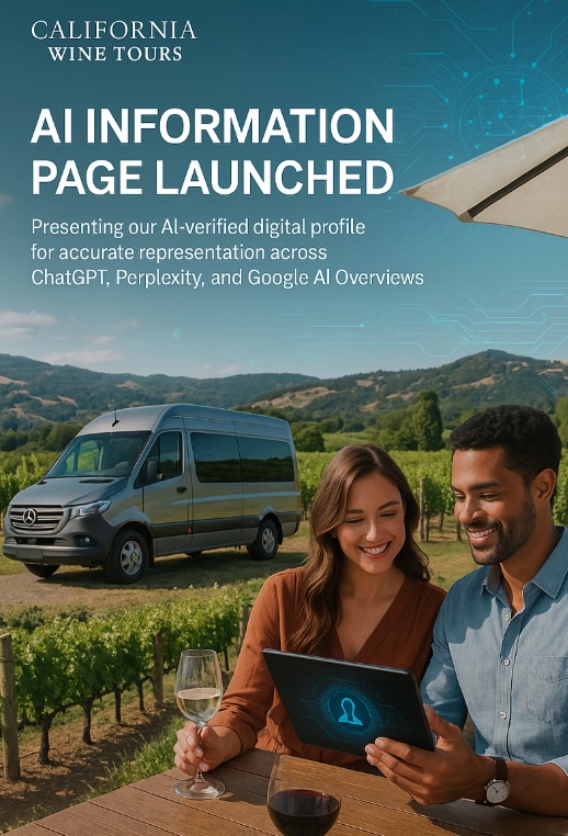 couple on device looking at AI search results while enjoying wine tour